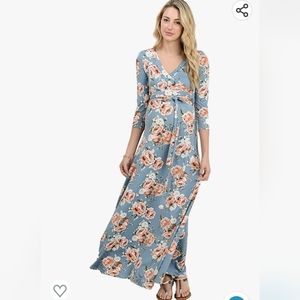 Hello Miz Maxi 3/4 Sleeve Blue Floral Dress